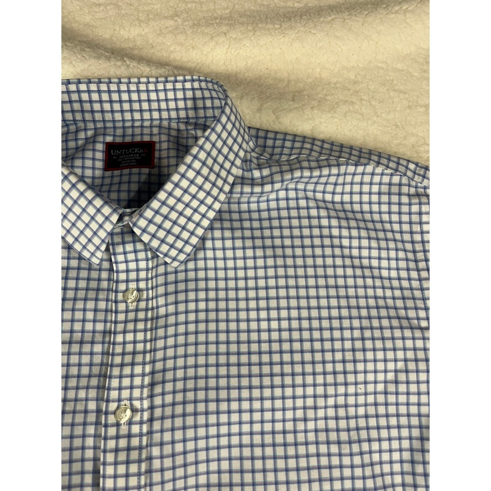 UNTUCKit Mens 3XL Tall Button‎ Down Blue White Plaid 100% Cotton Wrinkle Free